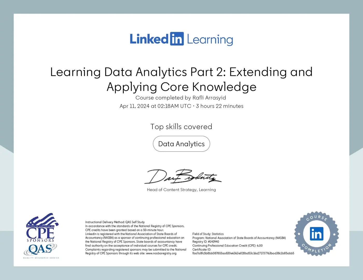 Data Analytics Part 2 Certificate